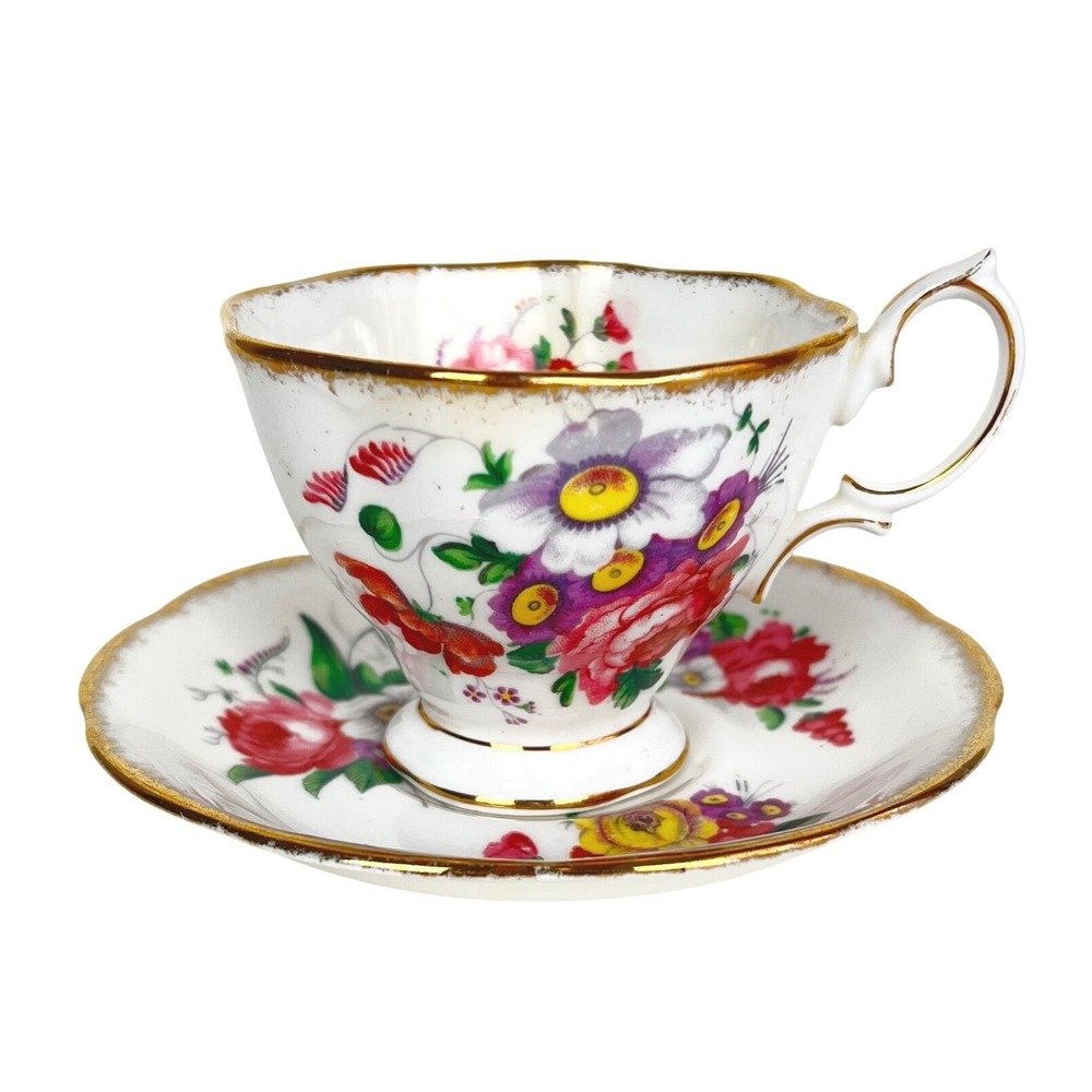 Royal Albert Lady Angela Bone China Tea Cup and Saucer Floral Gilt Trim England